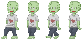 Zombie Walk (Type A): pixel-art character sprite sheet, 71x138 px, 4 frames (walk).