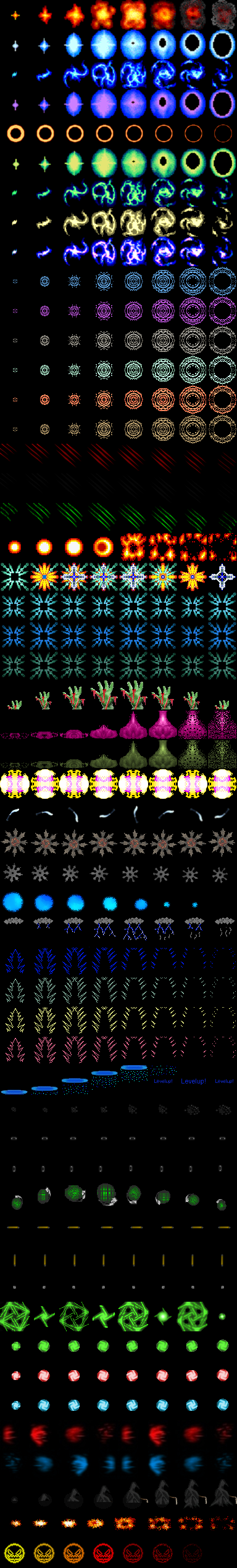 Roguelike Spell Effects Atlas: pixel-art effect sprite sheet, 48x48 px, 422 frames.