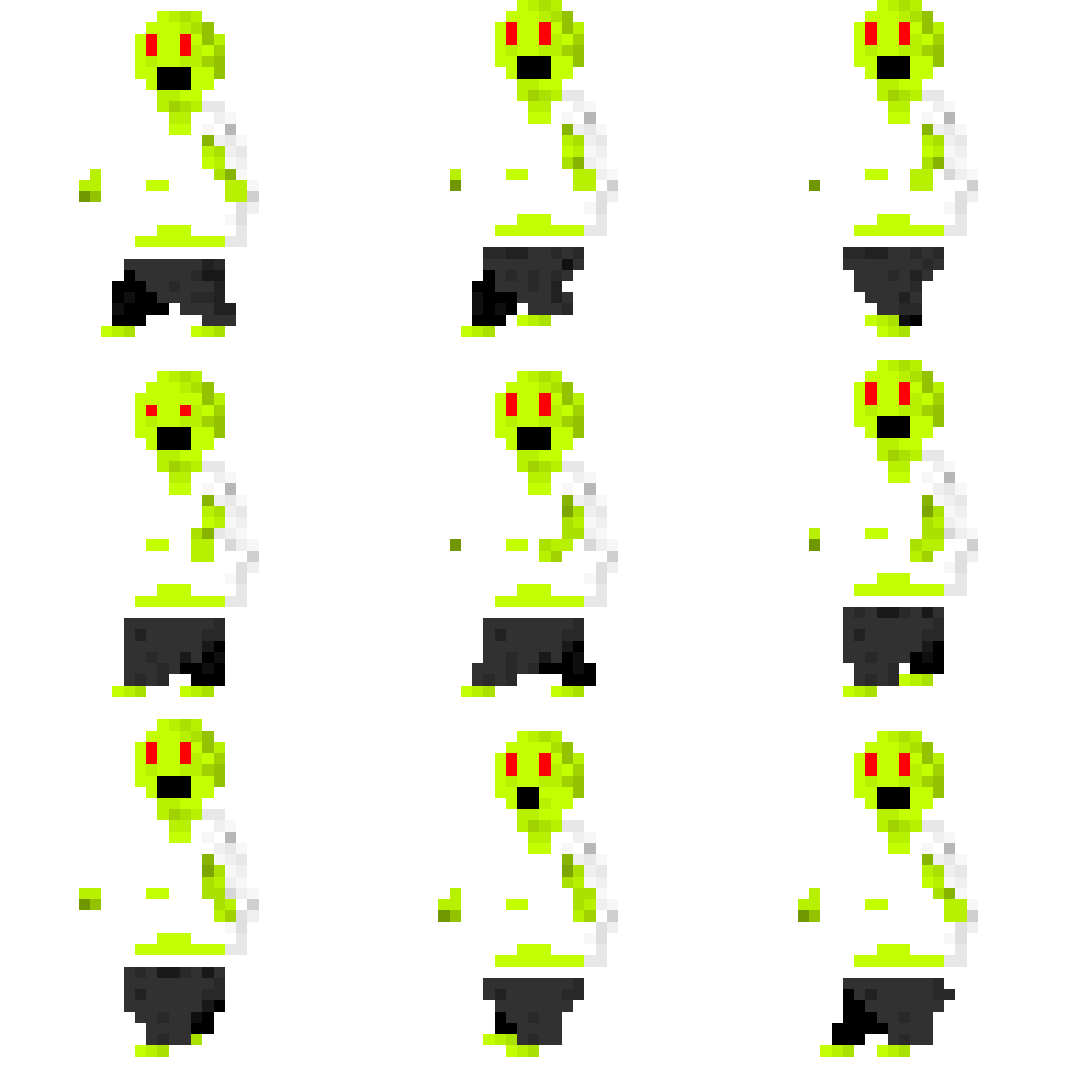 Fat Zombie Walk: pixel-art character sprite sheet, 512x512 px, 9 frames (walk).