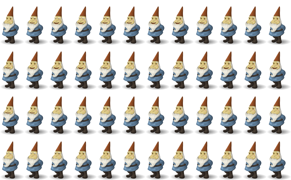 Garden Gnome Talk: hand-drawn character sprite sheet, 81x150 px, 48 frames (talk).