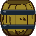 Wooden Barrel: pixel-art item sprite, 75x75 px.