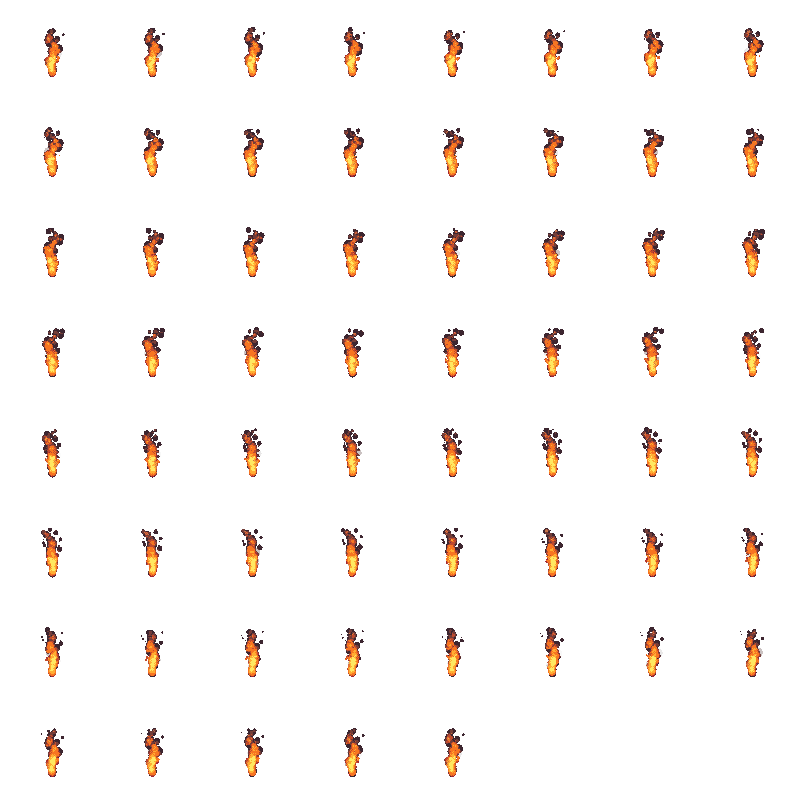 Fire Effect: pixel-art effect sprite sheet, 100x100 px, 61 frames (play).