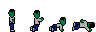 NES Zombie Death (East): pixel-art character sprite sheet, 24x32 px, 4 frames (death).