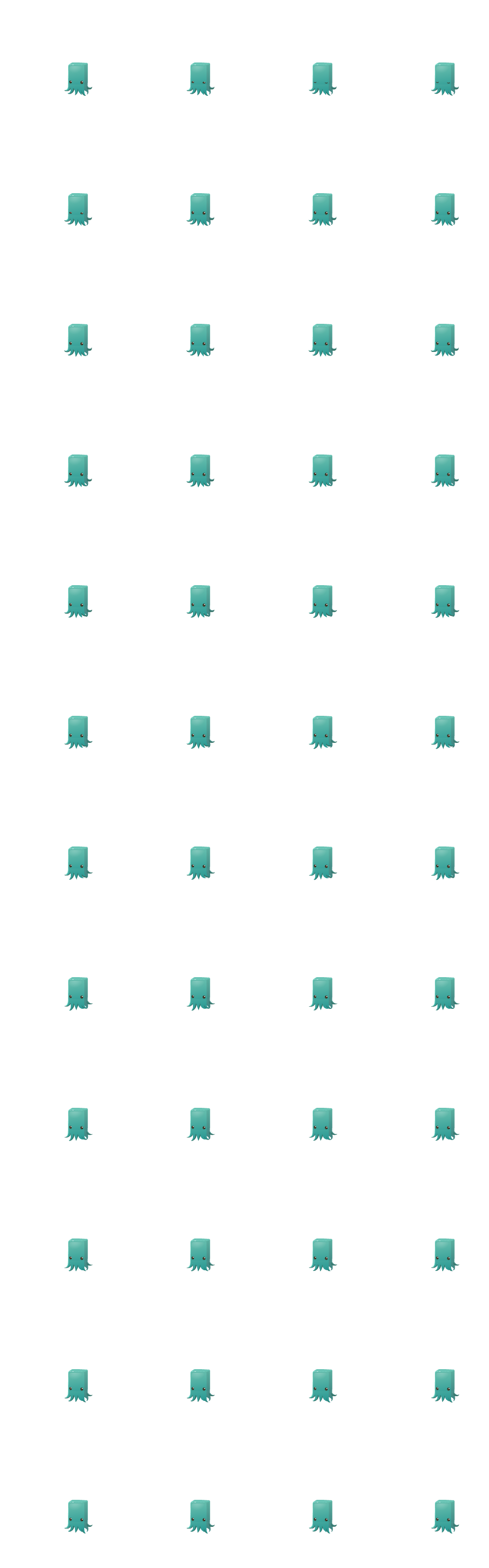 Teal Squid Idle: hand-drawn character sprite sheet, 235x251 px, 48 frames (idle).