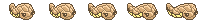 Brown Grub Crawl: pixel-art character sprite sheet, 40x24 px, 5 frames (crawl).