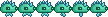 Spiky Green Critter: pixel-art character sprite sheet, 18x17 px, 6 frames (walk).