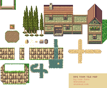 RPG Town Tileset: pixel-art tileset, 16x16 px tiles, 396 tiles.