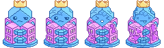 Crowned Crystal Base: pixel-art structure sprite sheet, 60x70 px, 4 frames (damage).