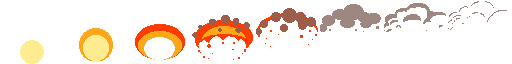 Pixel Explosion 2: pixel-art effect sprite sheet, 64x64 px, 8 frames (explode).