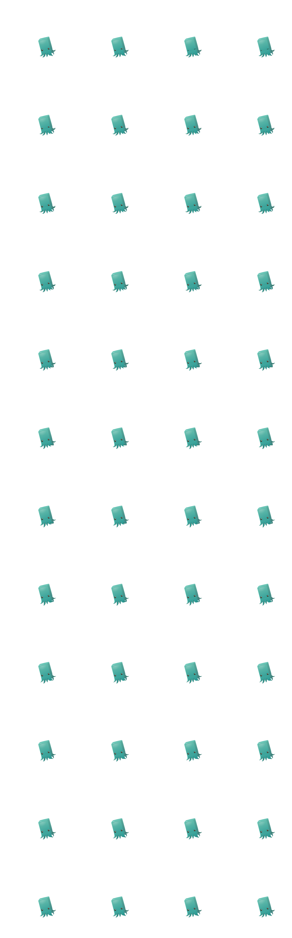 Teal Squid Swim: hand-drawn character sprite sheet, 235x251 px, 48 frames (swim).