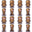 Bomber Hero Walk Cycle: pixel-art character sprite sheet, 34x34 px, 16 frames (walk_up, walk_right, walk_down, walk_left).