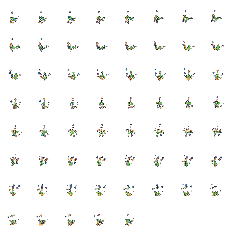 Magic Bubbles Effect: pixel-art effect sprite sheet, 100x100 px, 61 frames (play).