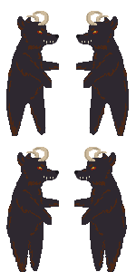 Black Bear Stand: pixel-art character sprite sheet, 75x150 px, 4 frames (idle_left, idle_right).