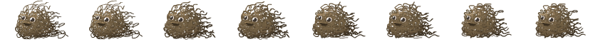 Dust Bunny Walk: hand-drawn character sprite sheet, 104x59 px, 8 frames (walk).