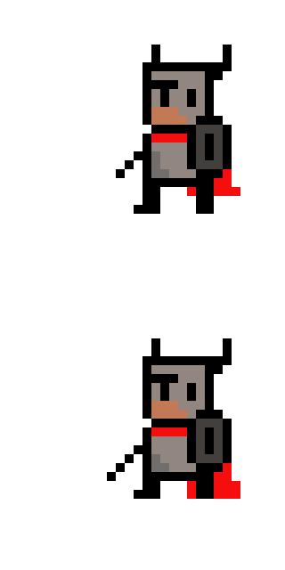 Horned Knight Idle: pixel-art character sprite sheet, 320x320 px, 2 frames (idle).