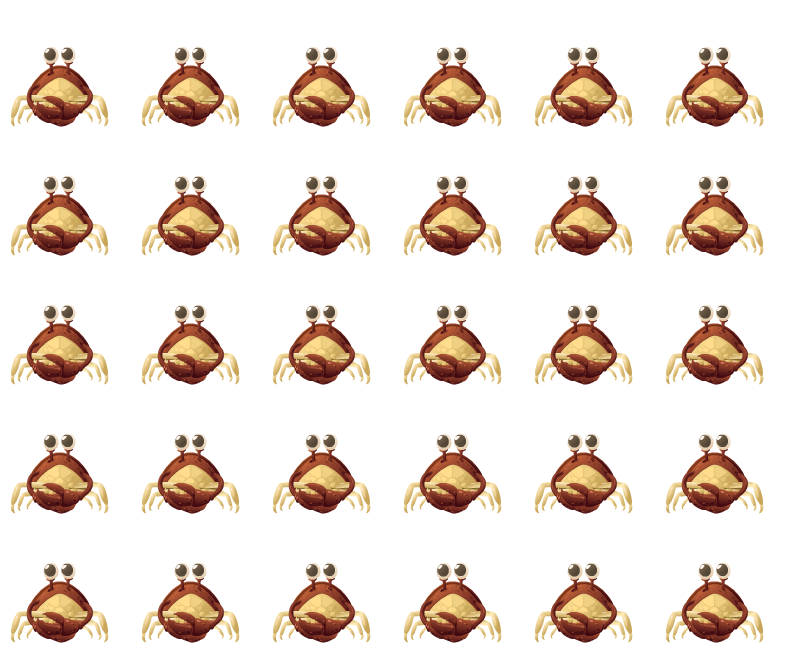 Red Crab Idle: hand-drawn character sprite sheet, 131x129 px, 30 frames (idle).