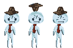 Cowboy Ghost: pixel-art character sprite sheet, 50x100 px, 3 frames (idle).