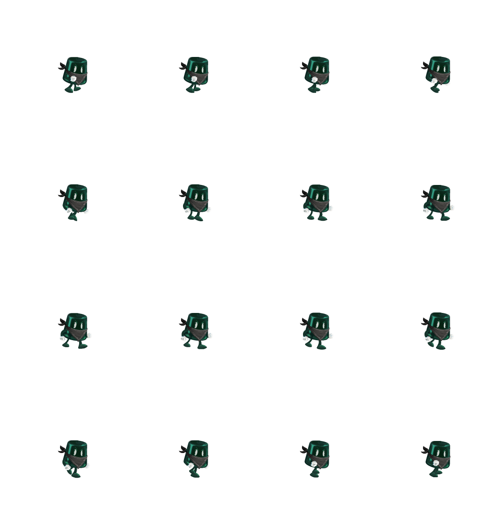 Bandit Walk: hand-drawn character sprite sheet, 240x254 px, 16 frames (walk).