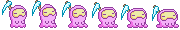 Pink Reaper Ghost: pixel-art character sprite sheet, 30x30 px, 6 frames (float).